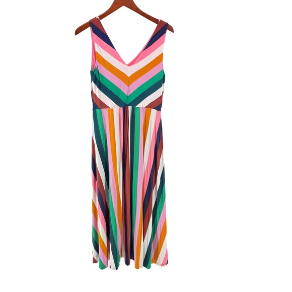 Boden Multi Color Striped V-Neck Sleeveless Midi Dress US 8 Bright Colors Easter